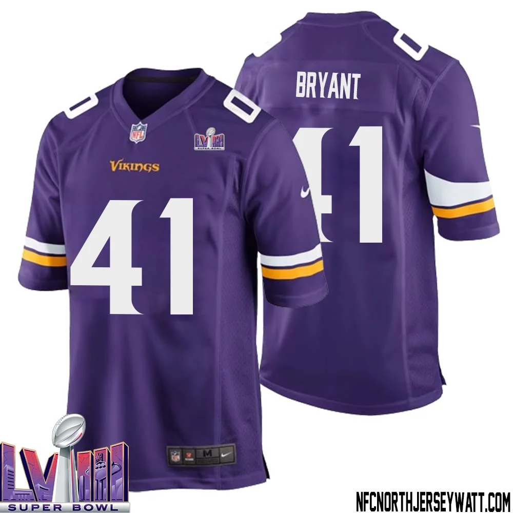 Austin Bryant No 41 Minnesota Vikings Super Bowl LVIII Home Game Jersey Court Purple for Mens
