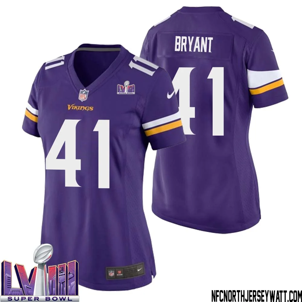 Austin Bryant No 41 Minnesota Vikings Super Bowl LVIII Home Game Jersey Court Purple for Women