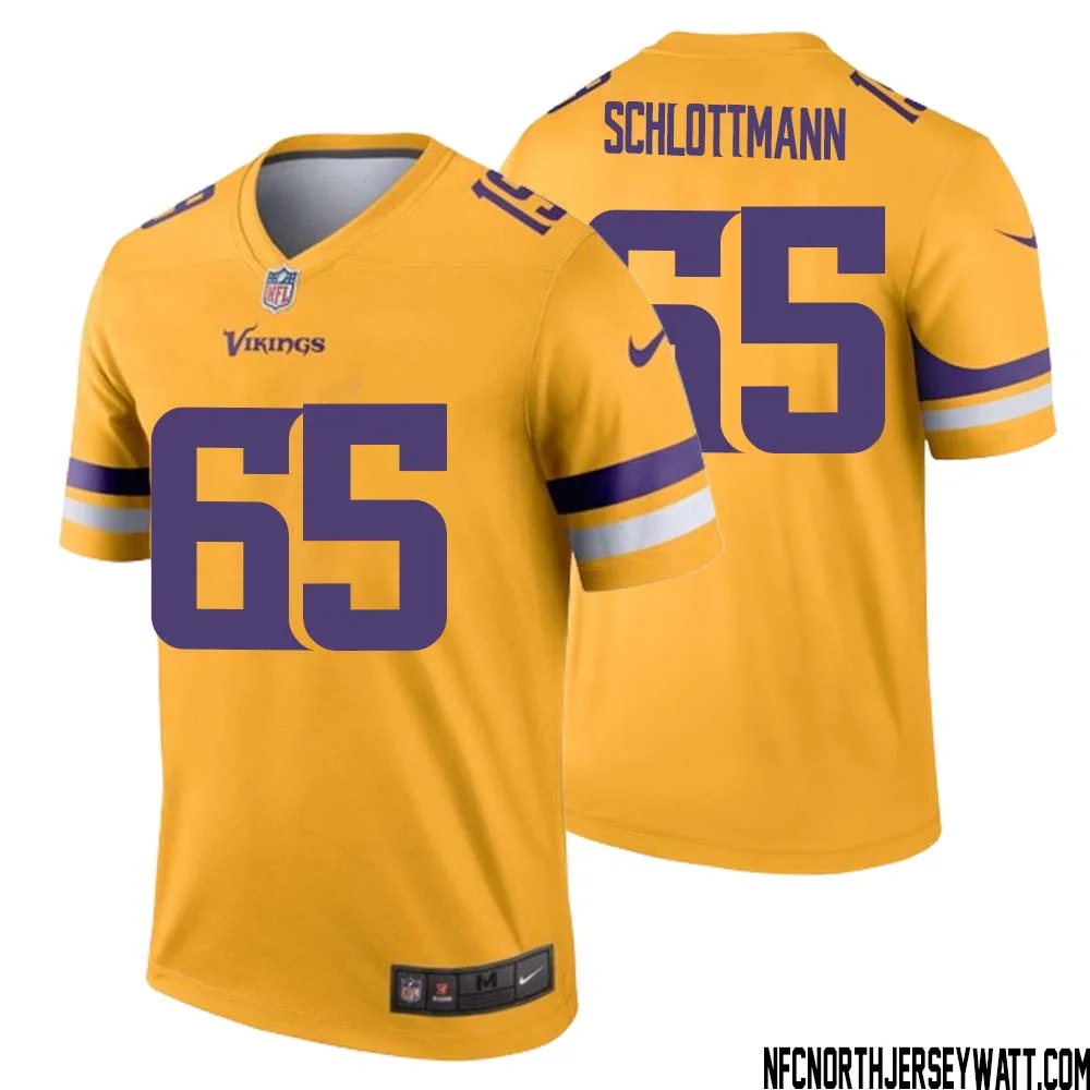 Austin Schlottmann No 65 Men Minnesota Vikings Gold Inverted Legend Jersey
