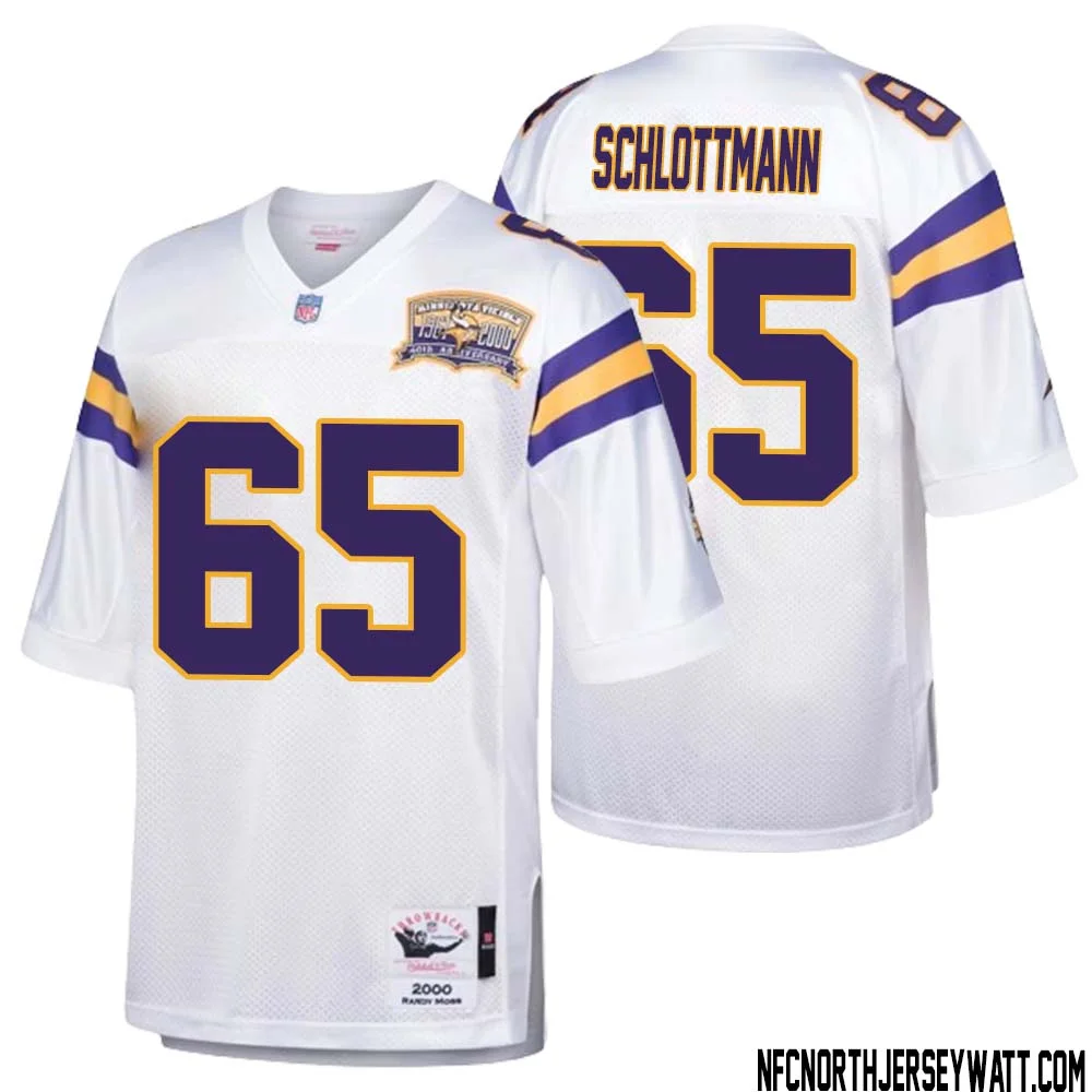 Austin Schlottmann No 65 Men Mitchell Ness White Minnesota Vikings Authentic Throwback Retired Player Jersey