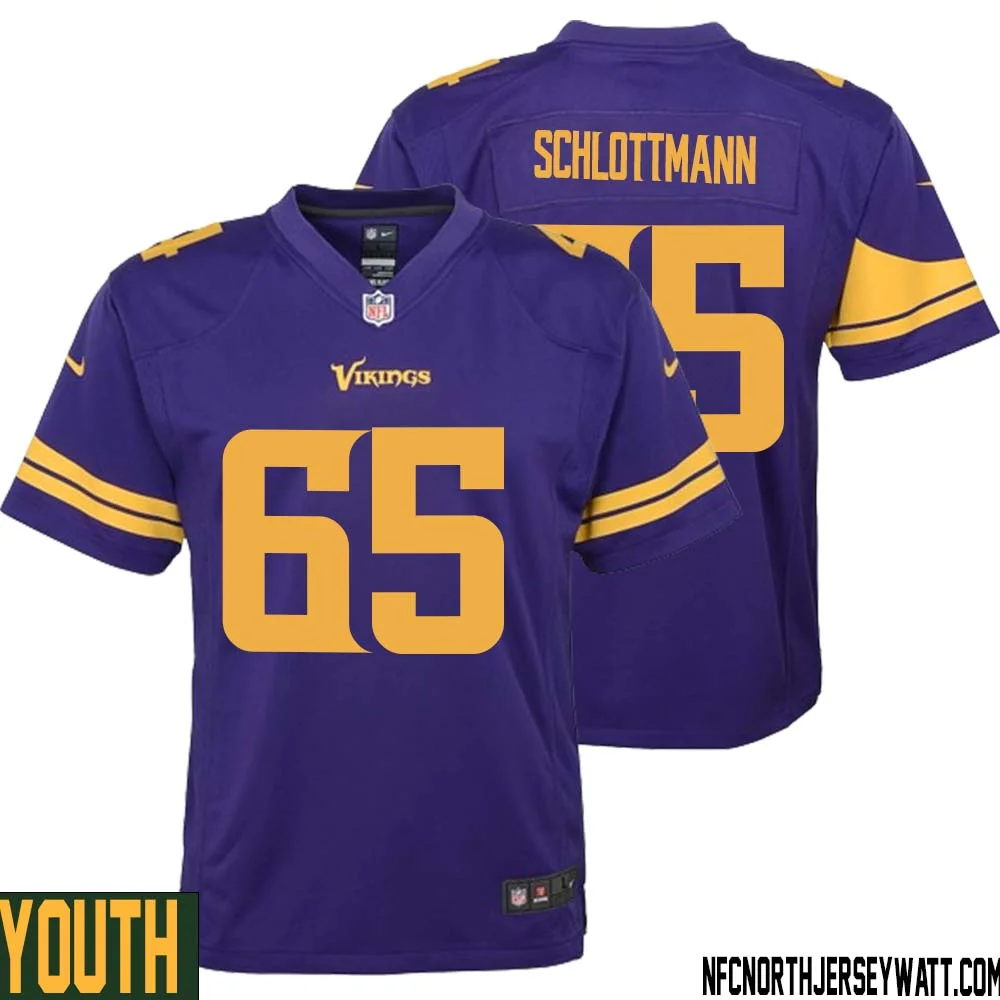 Austin Schlottmann No 65 Youth Purple Minnesota Vikings Alternate Game Jersey 1
