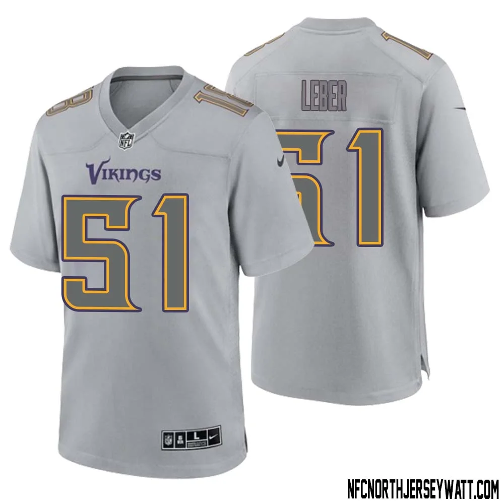 Ben Leber No 51 Men Gray Minnesota Vikings Atmosphere Fashion Game Jersey