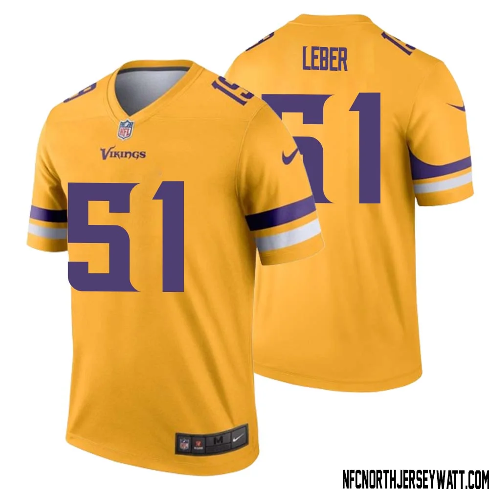 Ben Leber No 51 Men Minnesota Vikings Gold Inverted Legend Jersey