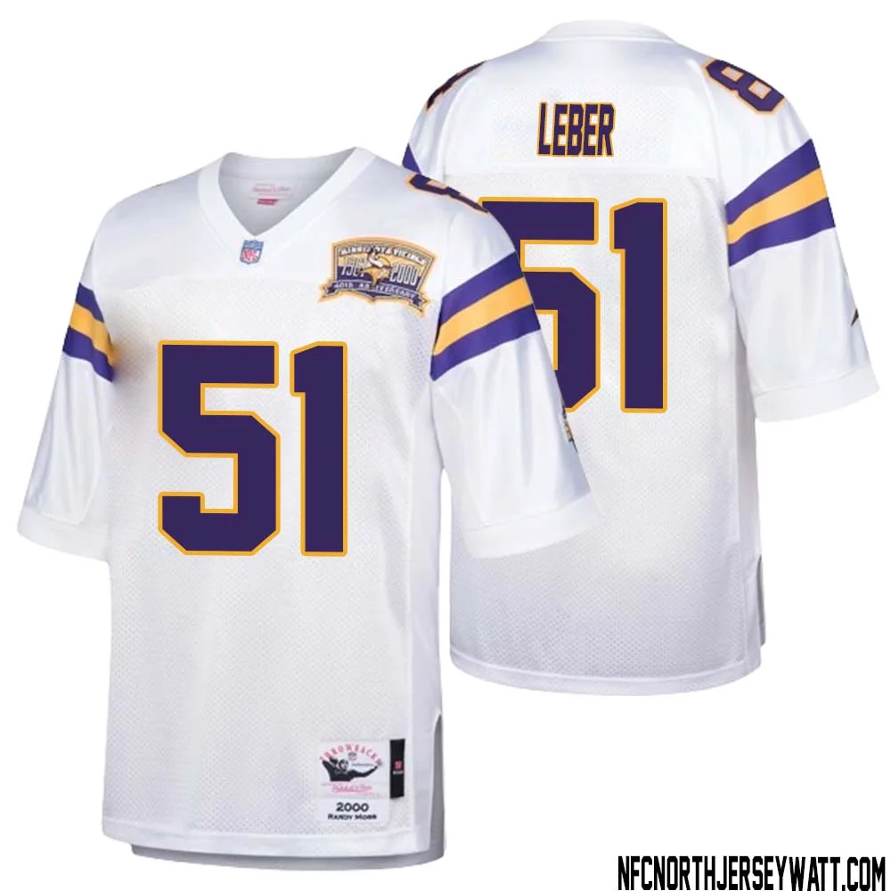 Ben Leber No 51 Men Mitchell Ness White Minnesota Vikings Authentic Throwback Retired Player Jersey 1