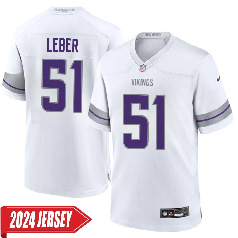 Ben Leber No 51 Men s Minnesota Vikings White Alternate Custom Game 2024 Jersey