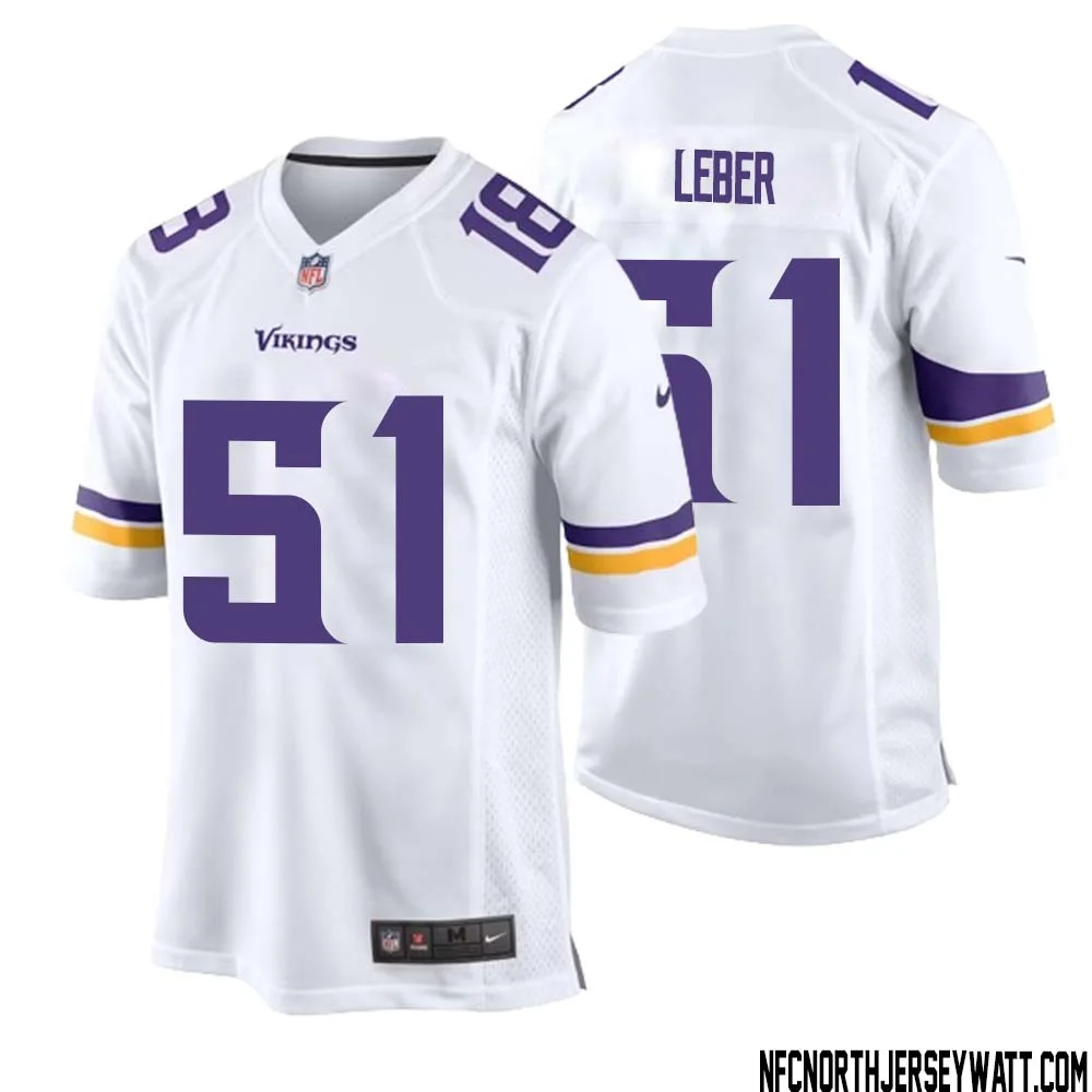 Ben Leber No 51 Men White Minnesota Vikings Game Player Away Jersey