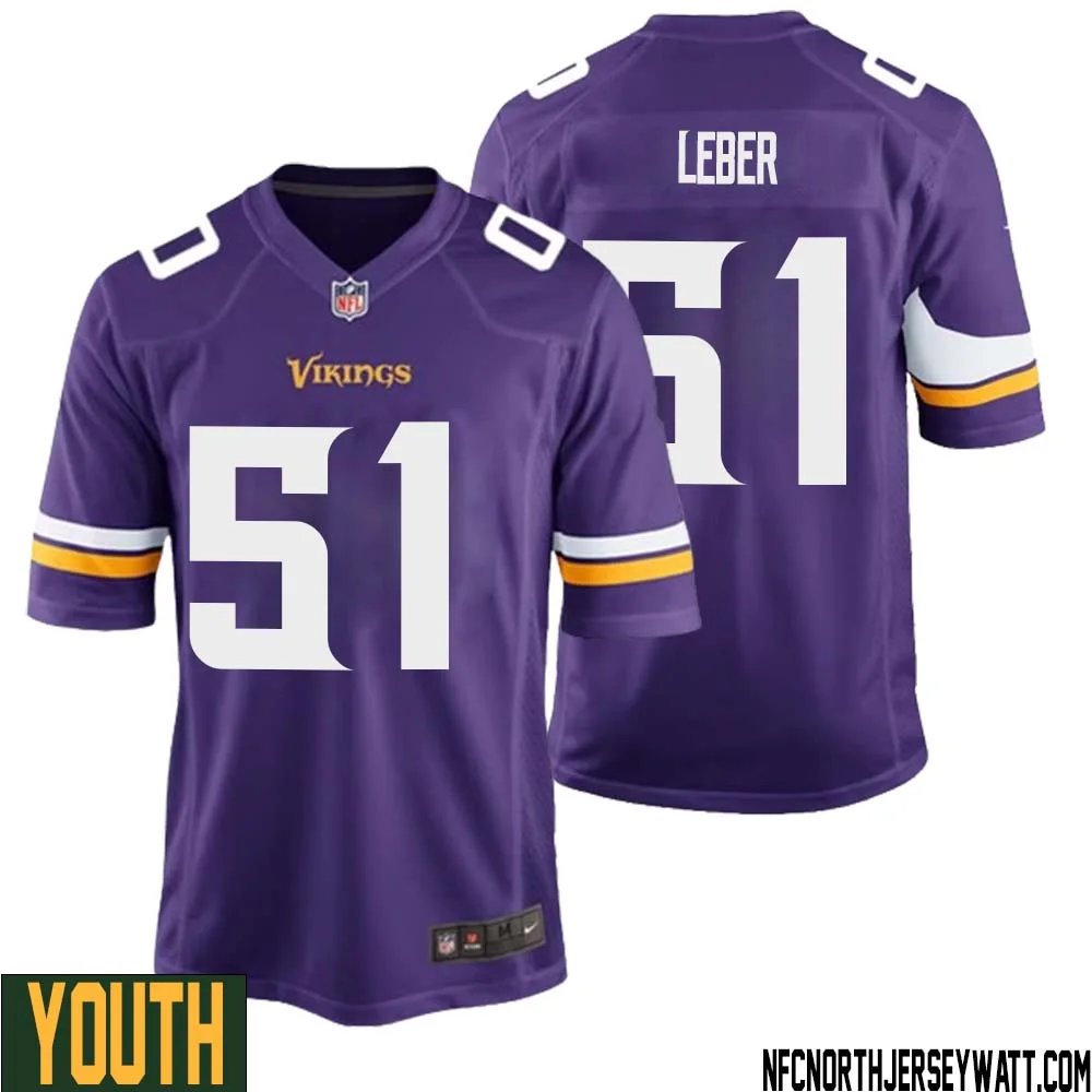 Ben Leber No 51 Minnesota Vikings Game Jersey Court Purple for Youth 1
