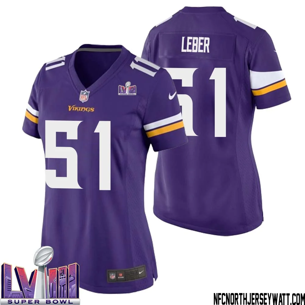 Ben Leber No 51 Minnesota Vikings Super Bowl LVIII Home Game Jersey Court Purple for Women
