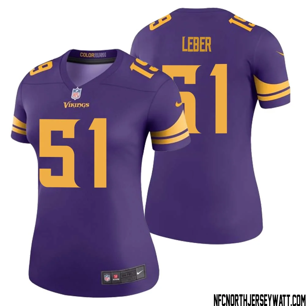 Ben Leber No 51 Women Purple Minnesota Vikings Color Rush Vapor Untouchable Limited Jersey 1