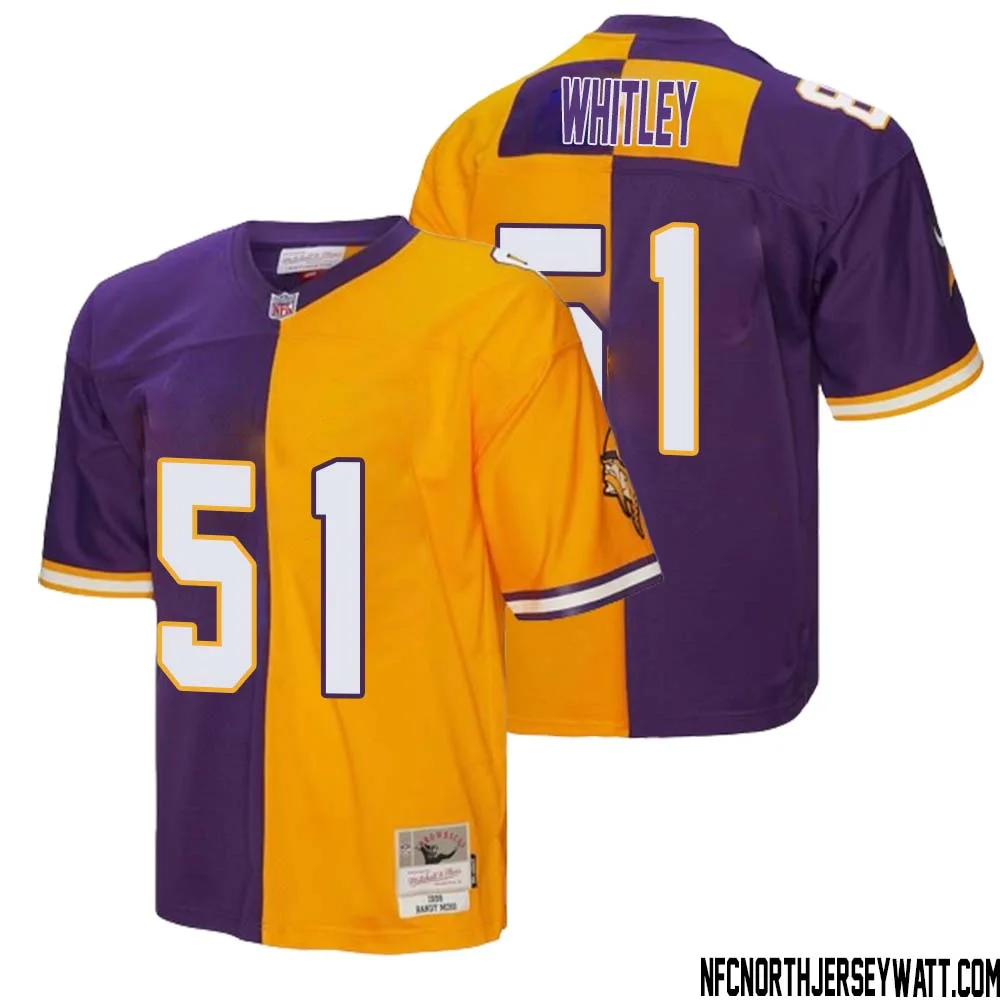 Benton Whitley No 51 Men Mitchell Ness Purple Gold Minnesota Vikings 1998 Split Legacy Replica Jersey