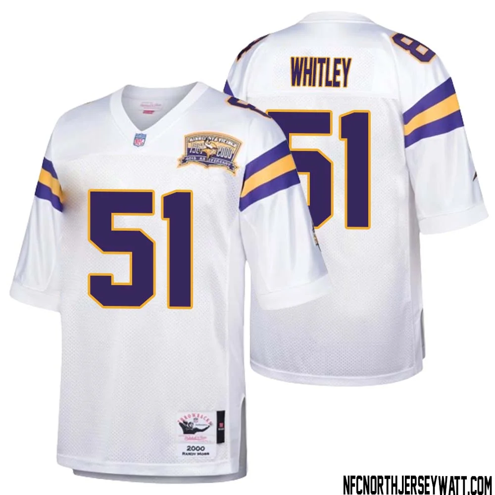 Benton Whitley No 51 Men Mitchell Ness White Minnesota Vikings Authentic Throwback Retired Player Jersey