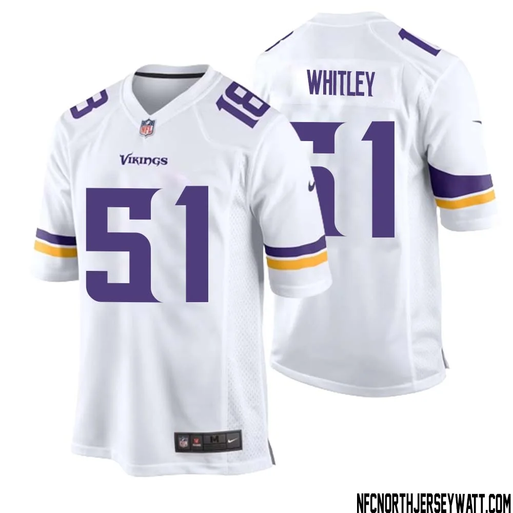 Benton Whitley No 51 Men White Minnesota Vikings Game Player Away Jersey