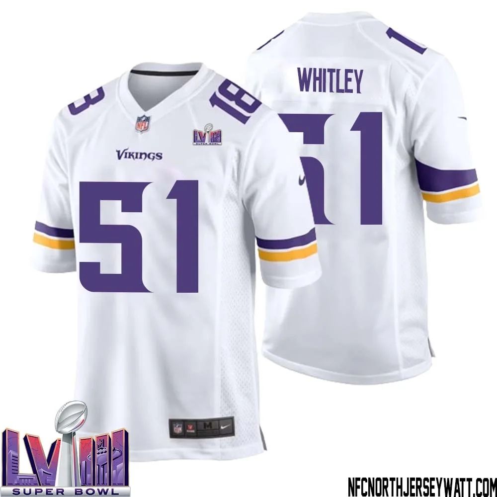 Benton Whitley No 51 Minnesota Vikings Super Bowl LVIII Away Game Jersey White for Men 1
