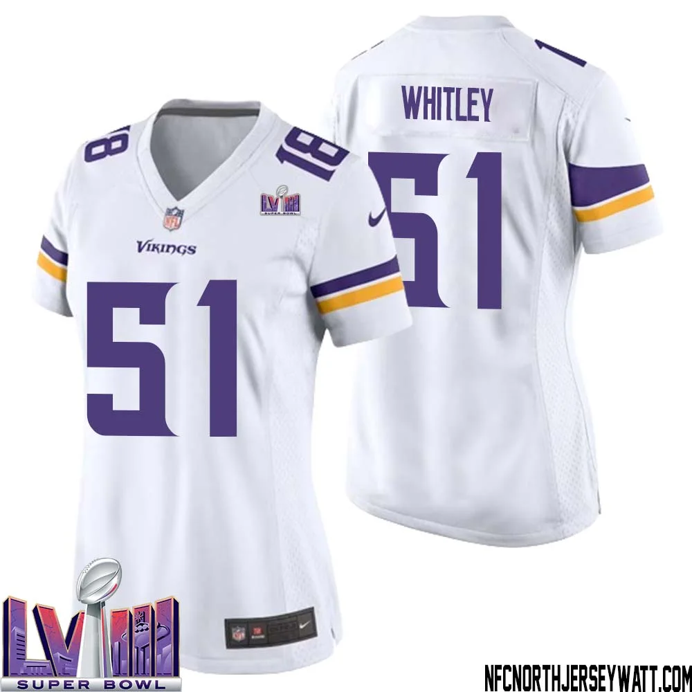 Benton Whitley No 51 Minnesota Vikings Super Bowl LVIII Away Game Jersey White for Women 1