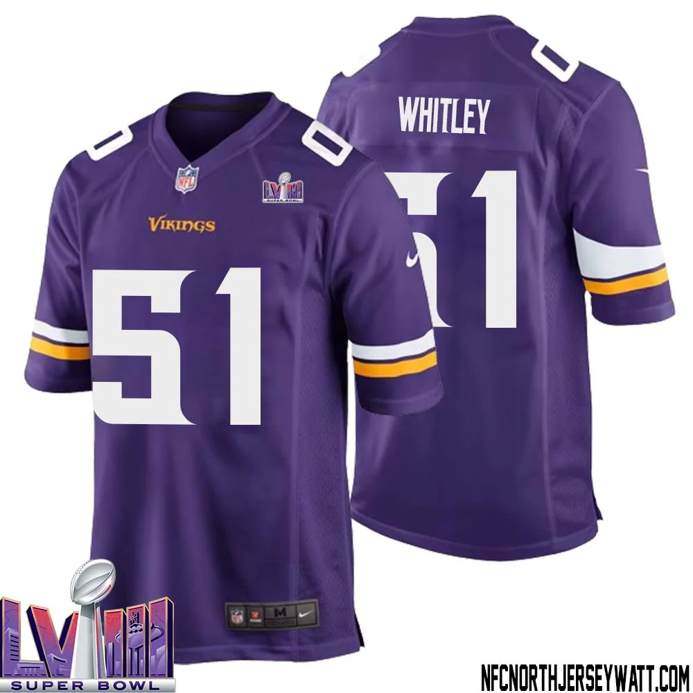 Benton Whitley No 51 Minnesota Vikings Super Bowl LVIII Home Game Jersey Court Purple for Mens 1