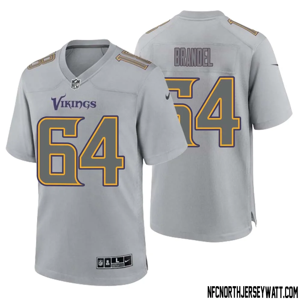 Blake Brandel No 64 Men Gray Minnesota Vikings Atmosphere Fashion Game Jersey 1
