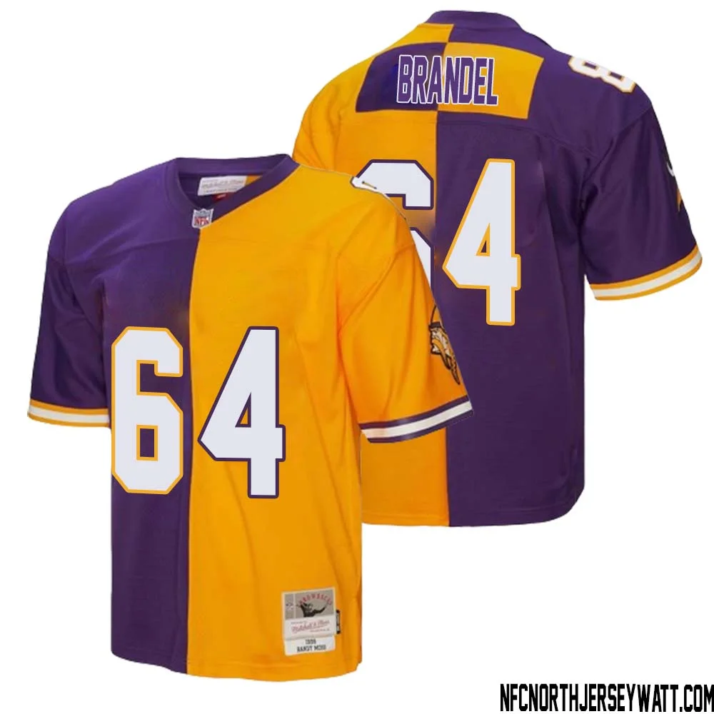Blake Brandel No 64 Men Mitchell Ness Purple Gold Minnesota Vikings 1998 Split Legacy Replica Jersey