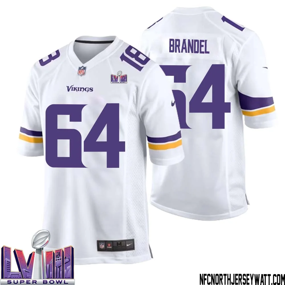 Blake Brandel No 64 Minnesota Vikings Super Bowl LVIII Away Game Jersey White for Men