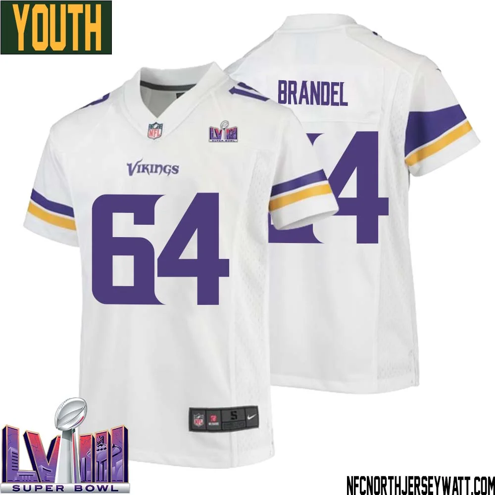 Blake Brandel No 64 Minnesota Vikings Super Bowl LVIII Away Game Jersey White for Youth 1