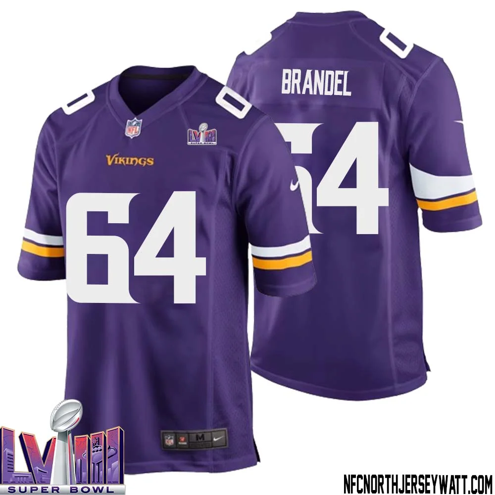 Blake Brandel No 64 Minnesota Vikings Super Bowl LVIII Home Game Jersey Court Purple for Mens 1