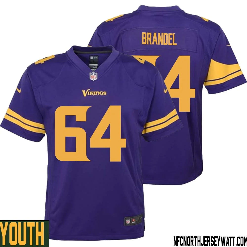 Blake Brandel No 64 Youth Purple Minnesota Vikings Alternate Game Jersey