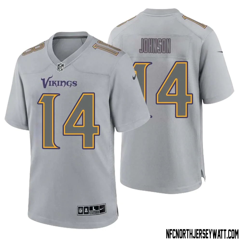 Brad Johnson No 14 Men Gray Minnesota Vikings Atmosphere Fashion Game Jersey