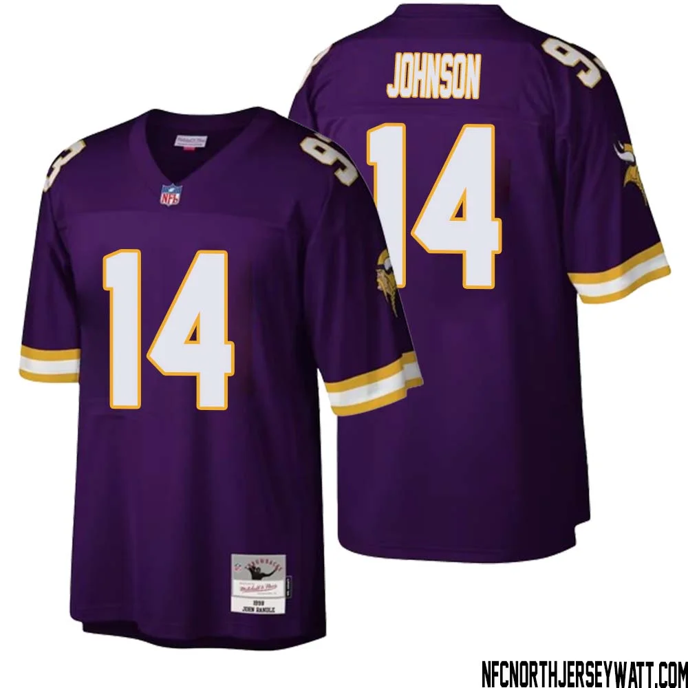 Brad Johnson No 14 Men Mitchell Ness Purple Minnesota Vikings Legacy Replica Jersey 1