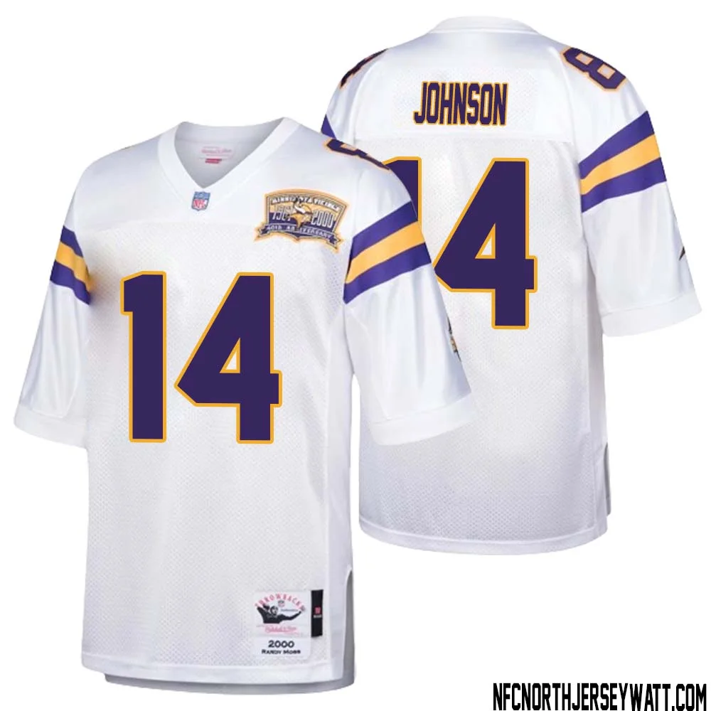 Brad Johnson No 14 Men Mitchell Ness White Minnesota Vikings Authentic Throwback Retired Player Jersey 1