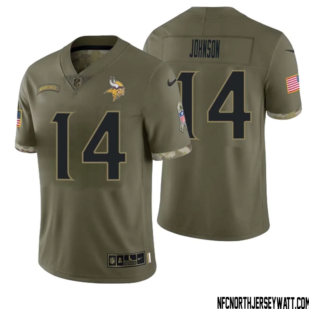 Brad Johnson No 14 Men Olive Minnesota Vikings 2022 Salute To Service Retired Player Limited Jersey 1