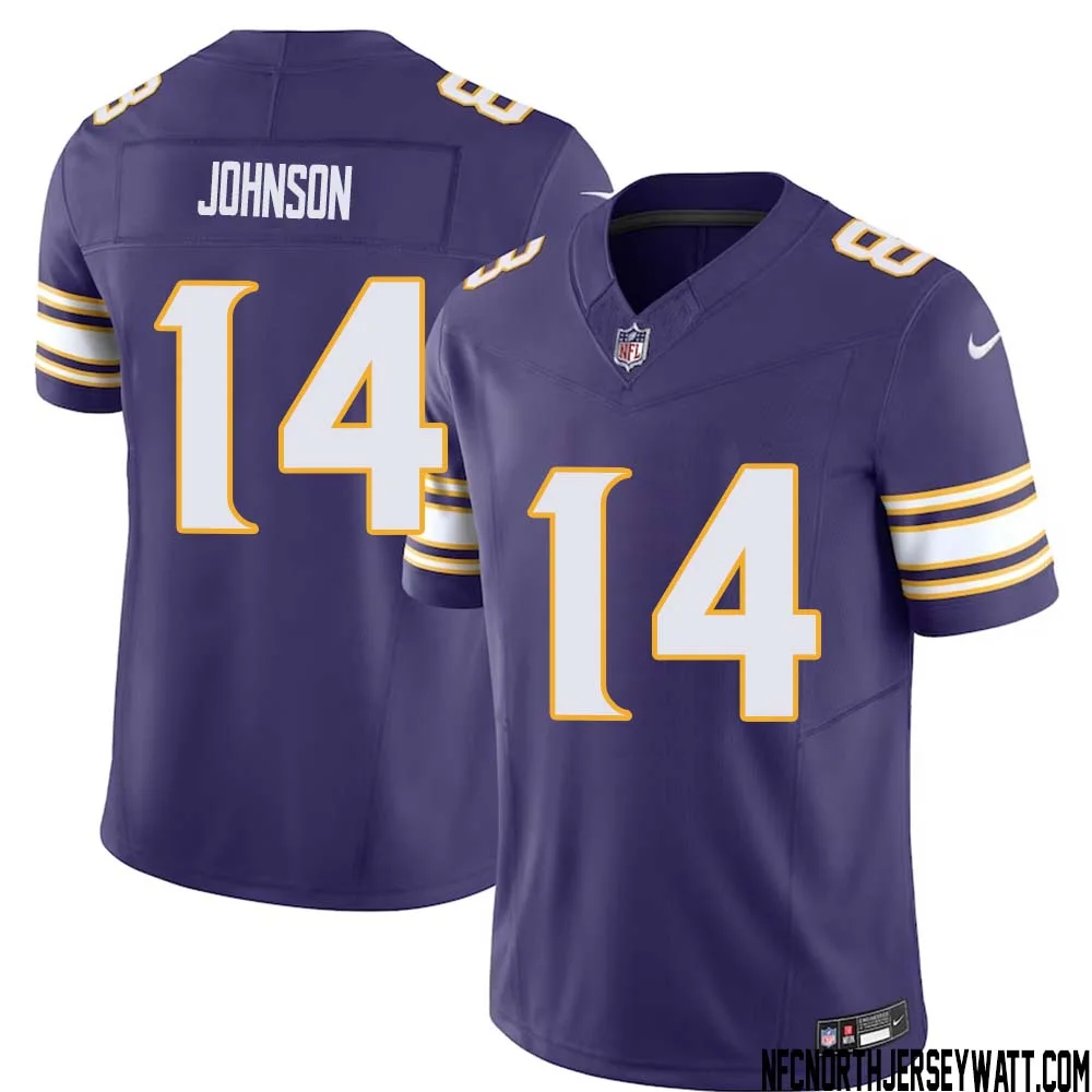 Brad Johnson No 14 Mens Purple Minnesota Vikings Vapor F.U.S.E. Limited Jersey 1
