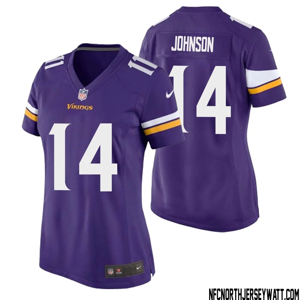 Brad Johnson No 14 Minnesota Vikings Game Jersey Court Purple for Womens 1