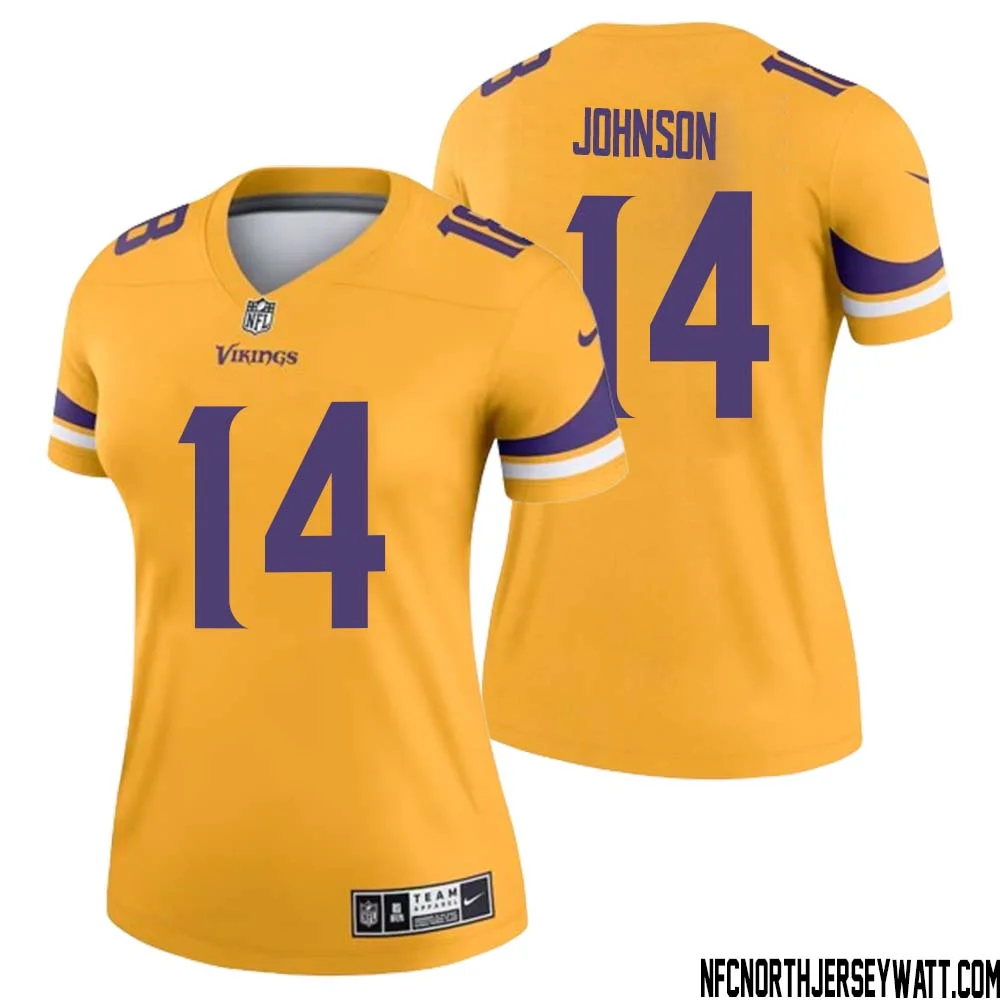 Brad Johnson No 14 Women Minnesota Vikings Gold Inverted Legend Jersey