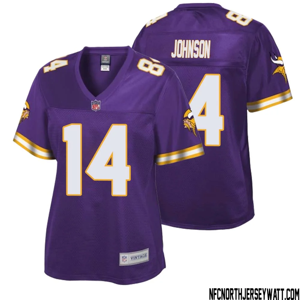 Brad Johnson No 14 Women NFL Pro Line Purple Minnesota Vikings Retired Player Replica Jersey
