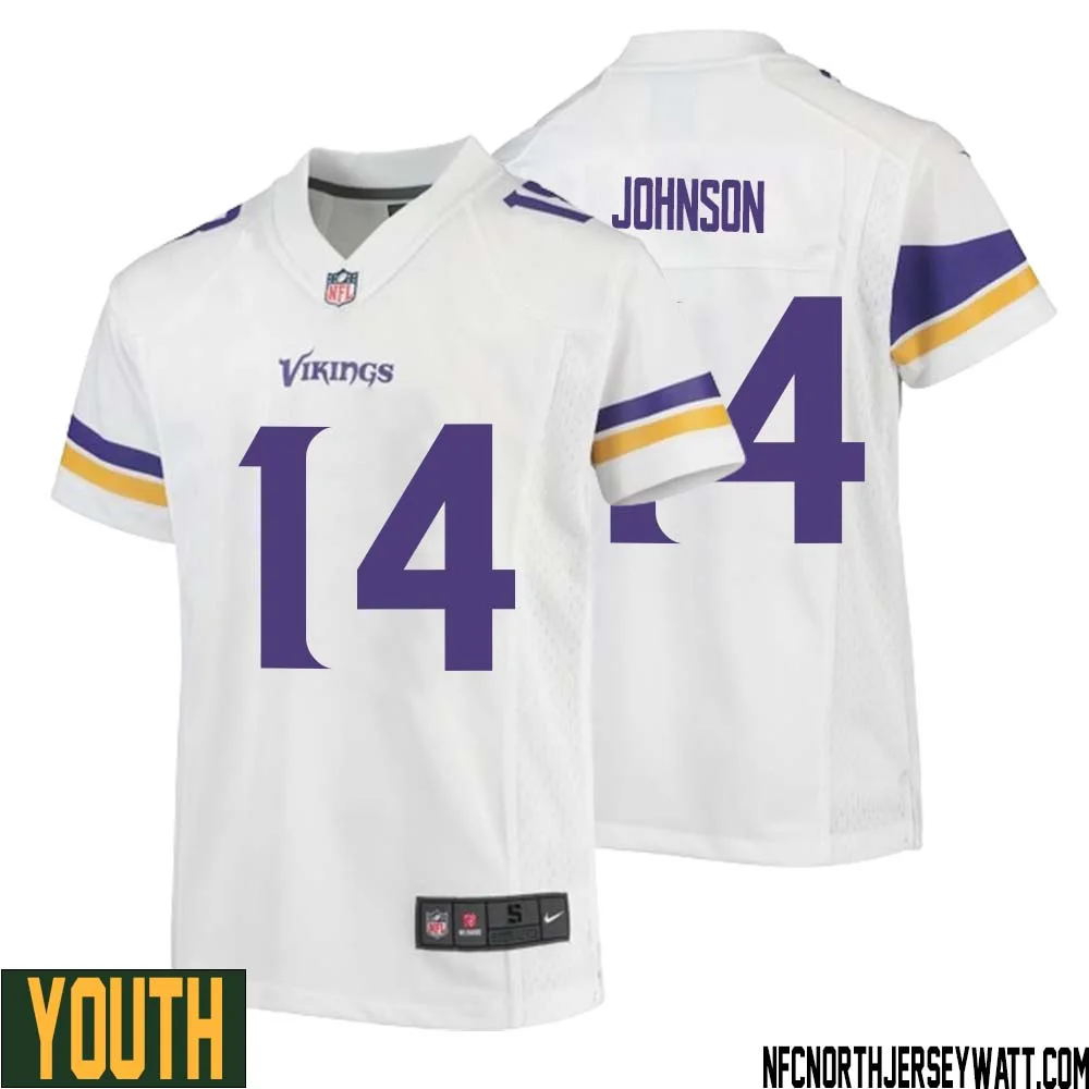 Brad Johnson No 14 Youth White Minnesota Vikings Game Player Away Jersey