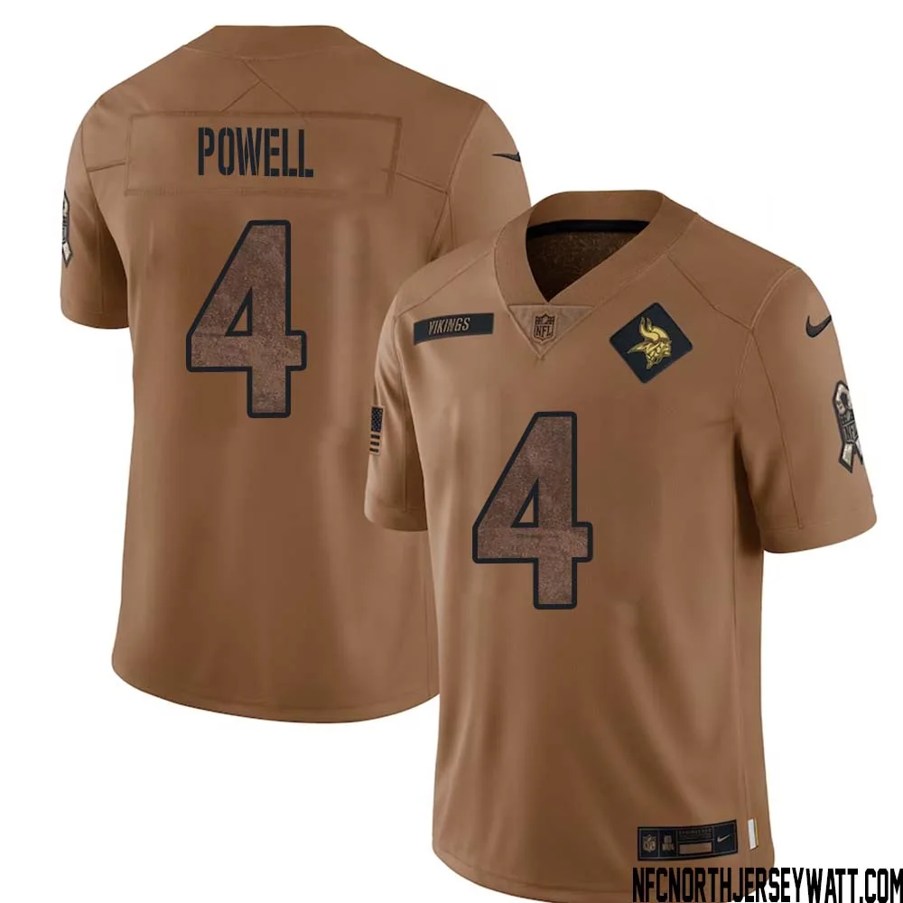 Brandon Powell No 4 Men Brown Minnesota Vikings 2023 Salute To Service Limited Jersey 1