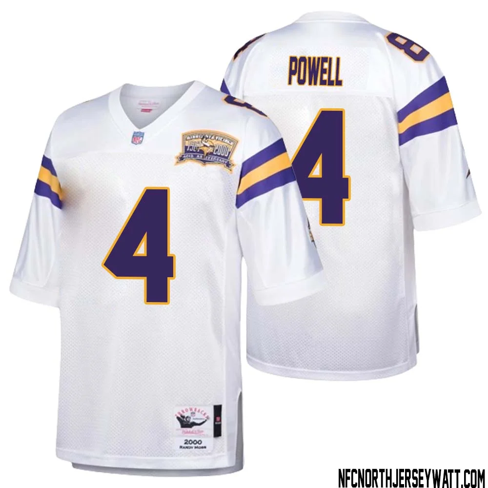 Brandon Powell No 4 Men Mitchell Ness White Minnesota Vikings Authentic Throwback Retired Player Jersey
