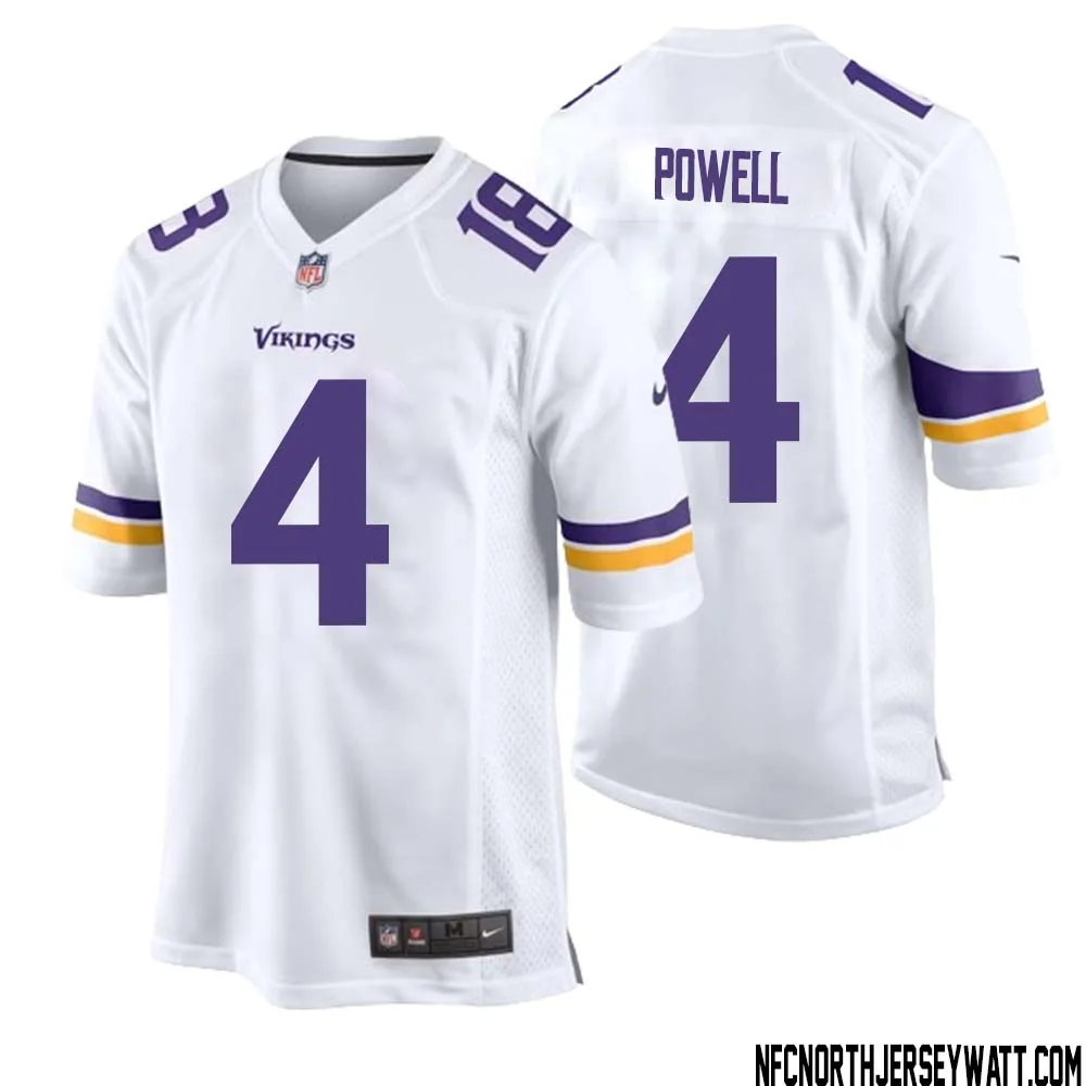 Brandon Powell No 4 Men White Minnesota Vikings Game Player Away Jersey