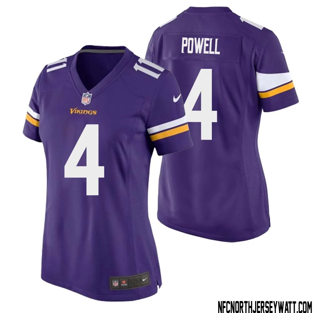 Brandon Powell No 4 Minnesota Vikings Game Jersey Court Purple for Womens 1