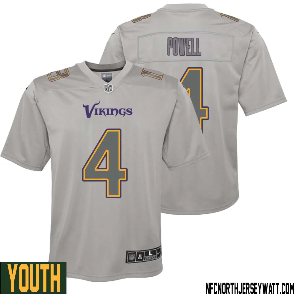 Brandon Powell No 4 Youth Gray Minnesota Vikings Atmosphere Fashion Game Jersey 1