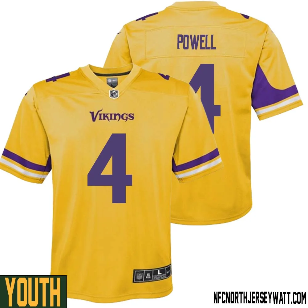 Brandon Powell No 4 Youth Minnesota Vikings Gold Inverted Legend Jersey 1