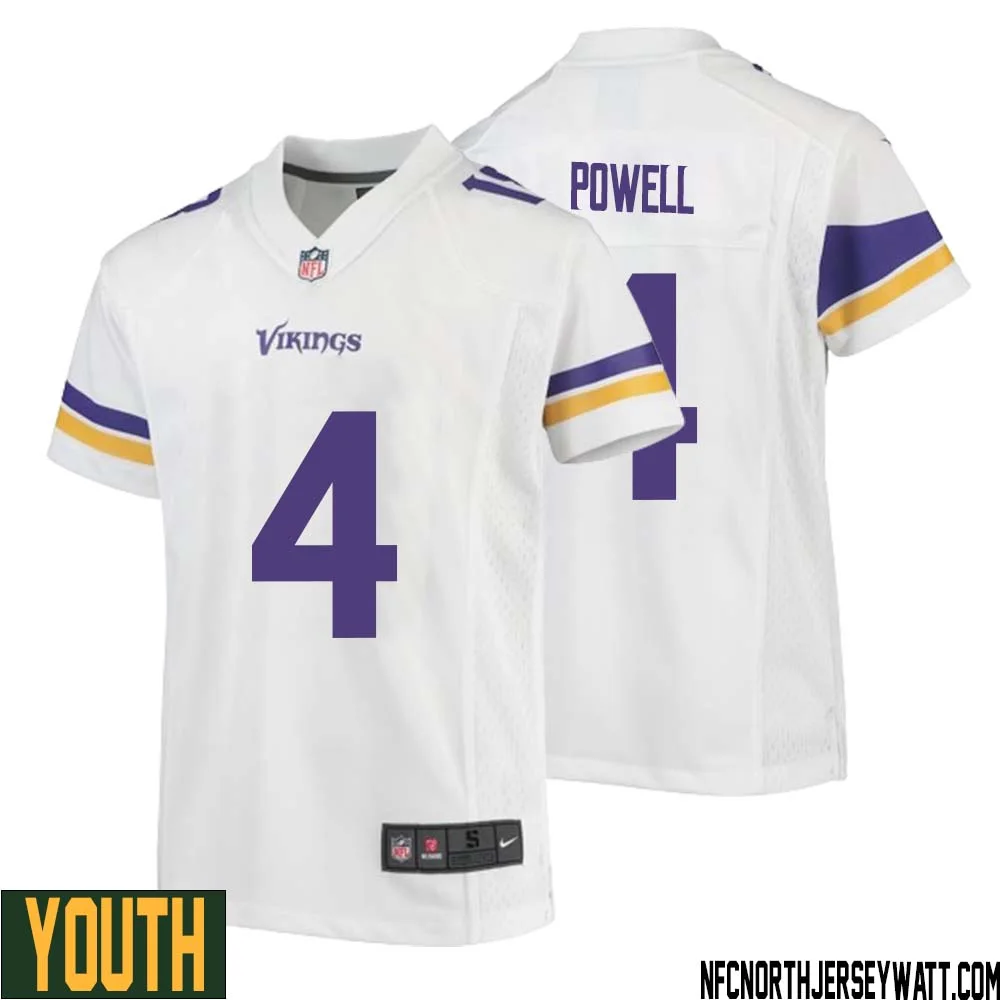 Brandon Powell No 4 Youth White Minnesota Vikings Game Player Away Jersey 2