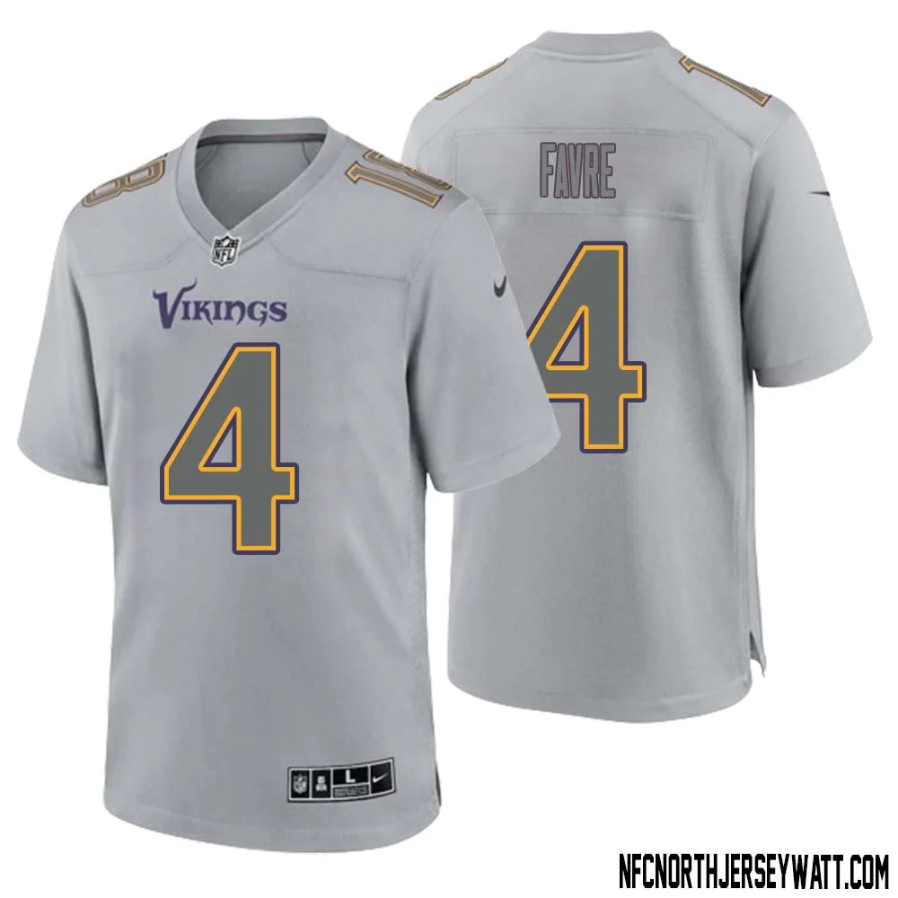 Brett Favre No 4 Men Gray Minnesota Vikings Atmosphere Fashion Game Jersey