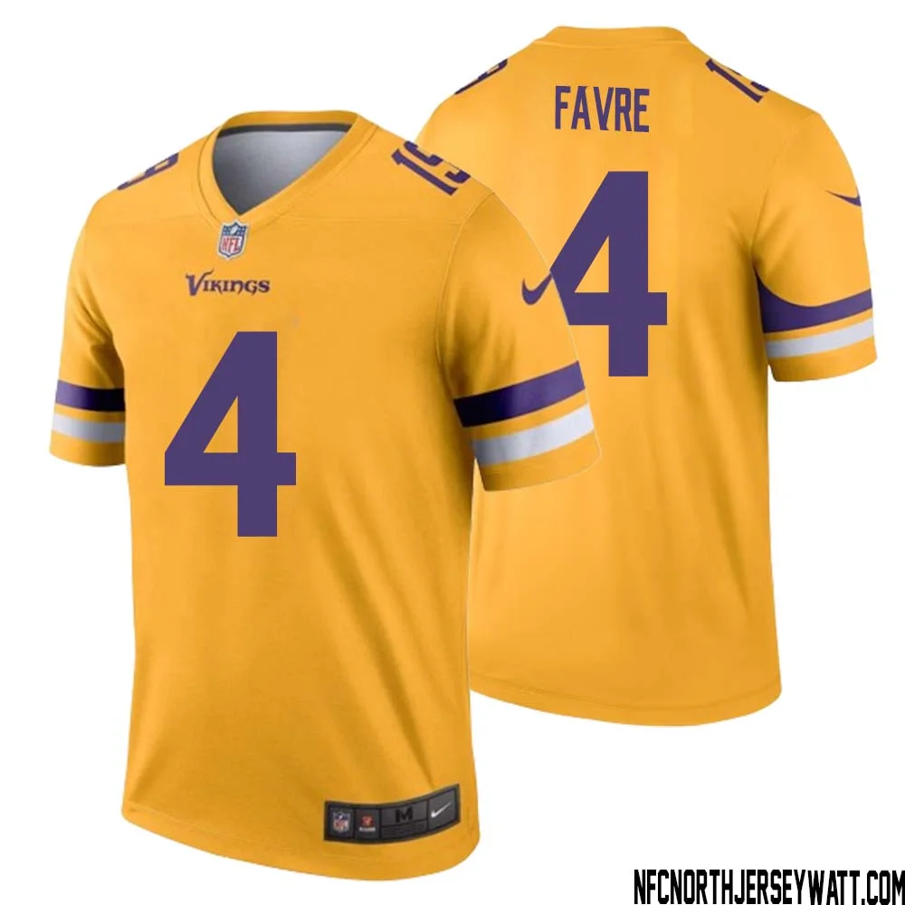 Brett Favre No 4 Men Minnesota Vikings Gold Inverted Legend Jersey