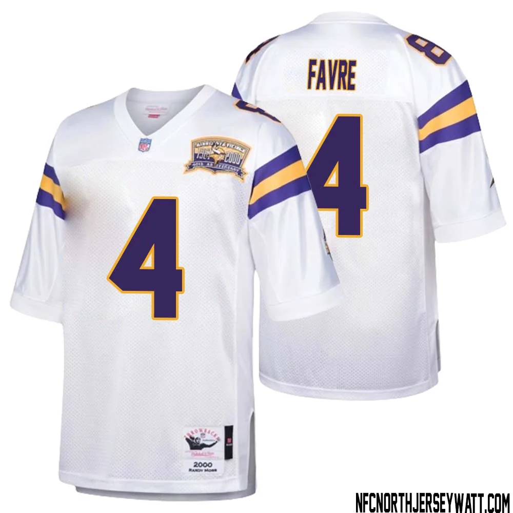 Brett Favre No 4 Men Mitchell Ness White Minnesota Vikings Authentic Throwback Retired Player Jersey