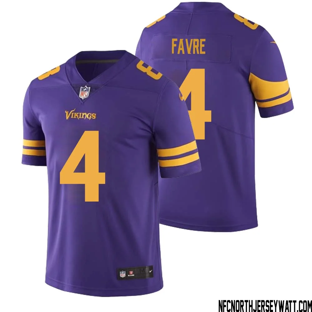 Brett Favre No 4 Men Purple Minnesota Vikings Color Rush Vapor Untouchable Limited Jersey 1