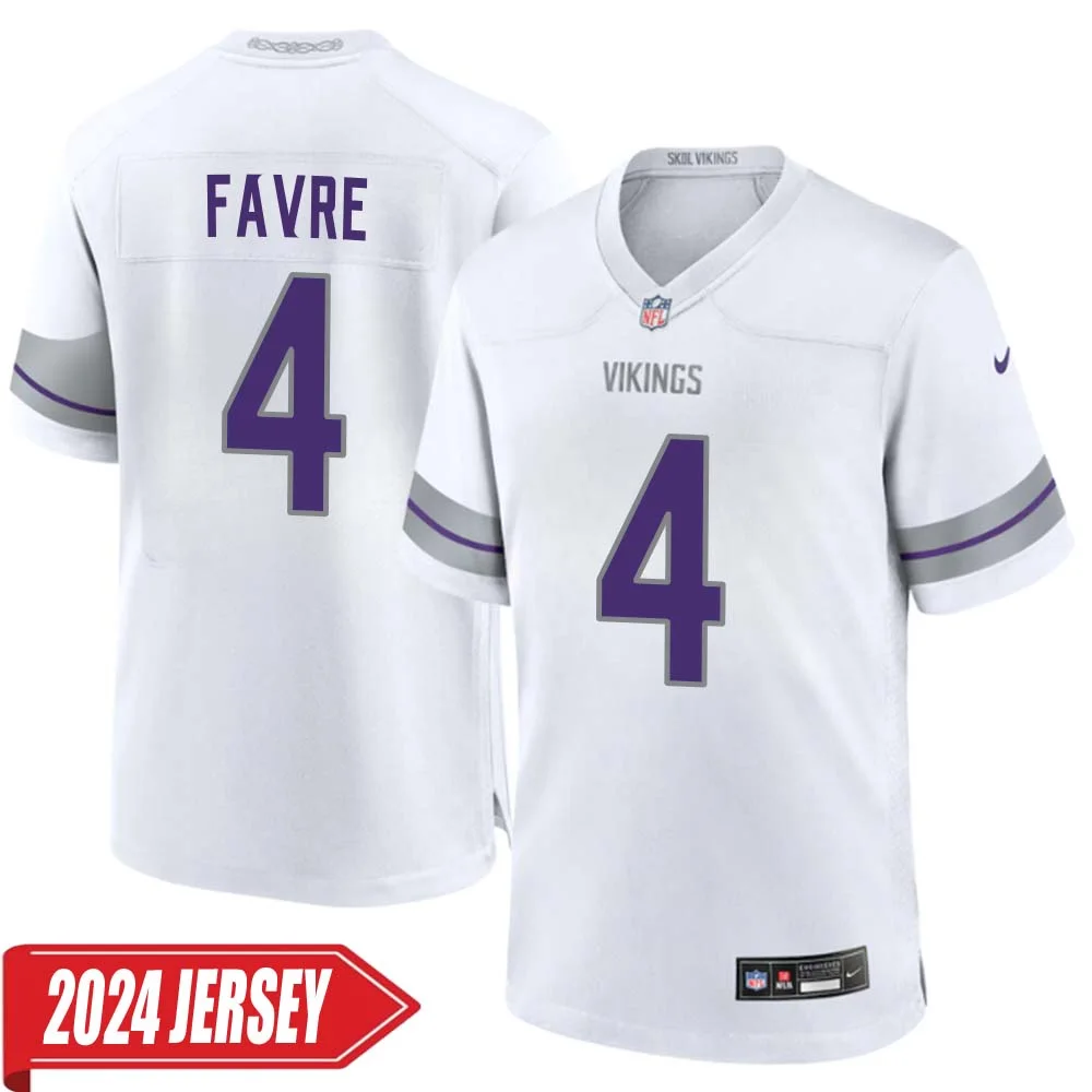 Brett Favre No 4 Men s Minnesota Vikings White Alternate Custom Game 2024 Jersey