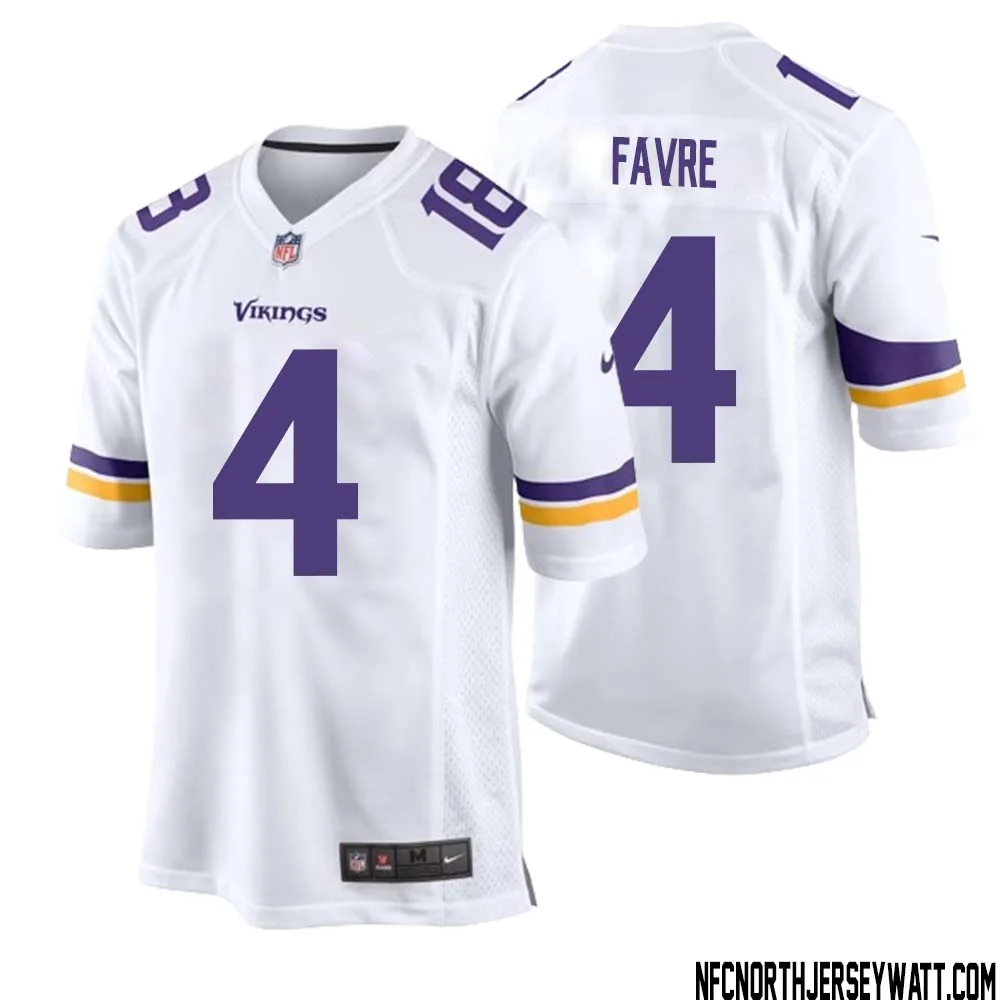 Brett Favre No 4 Men White Minnesota Vikings Game Player Away Jersey