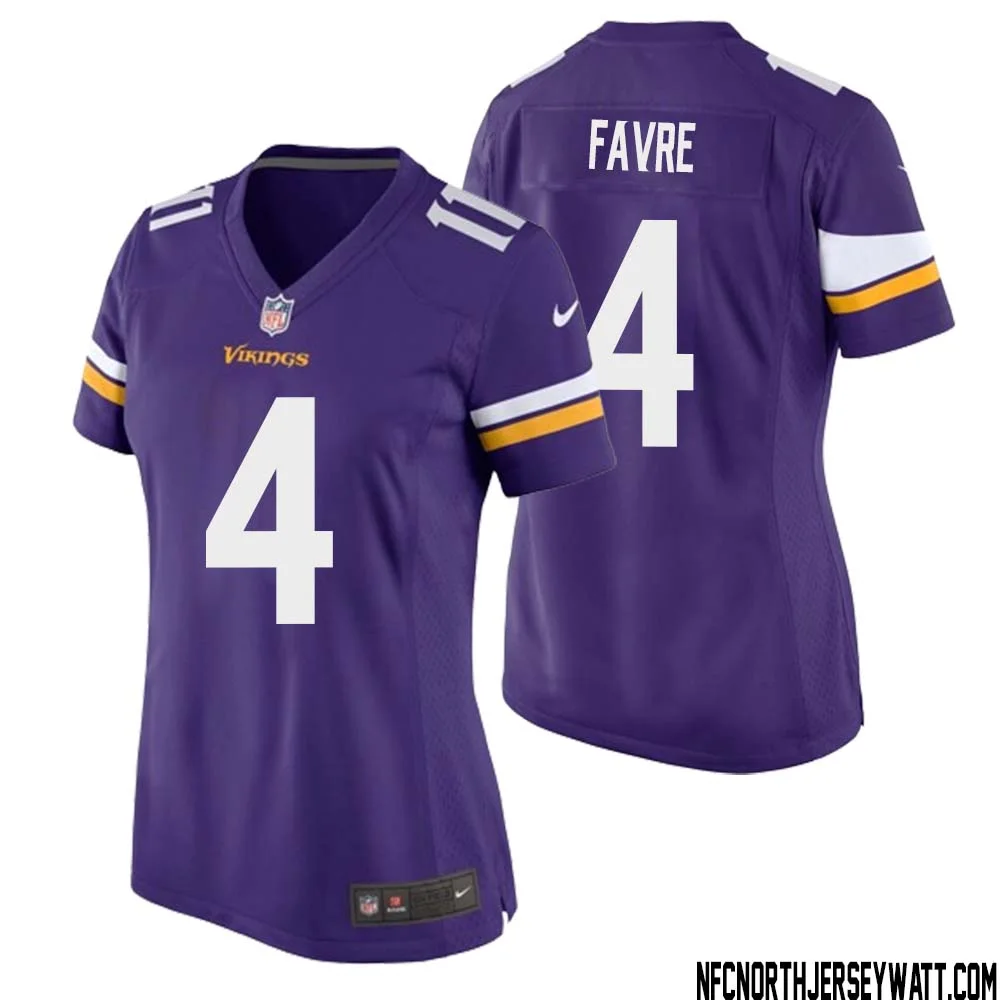 Brett Favre No 4 Minnesota Vikings Game Jersey Court Purple for Womens 1