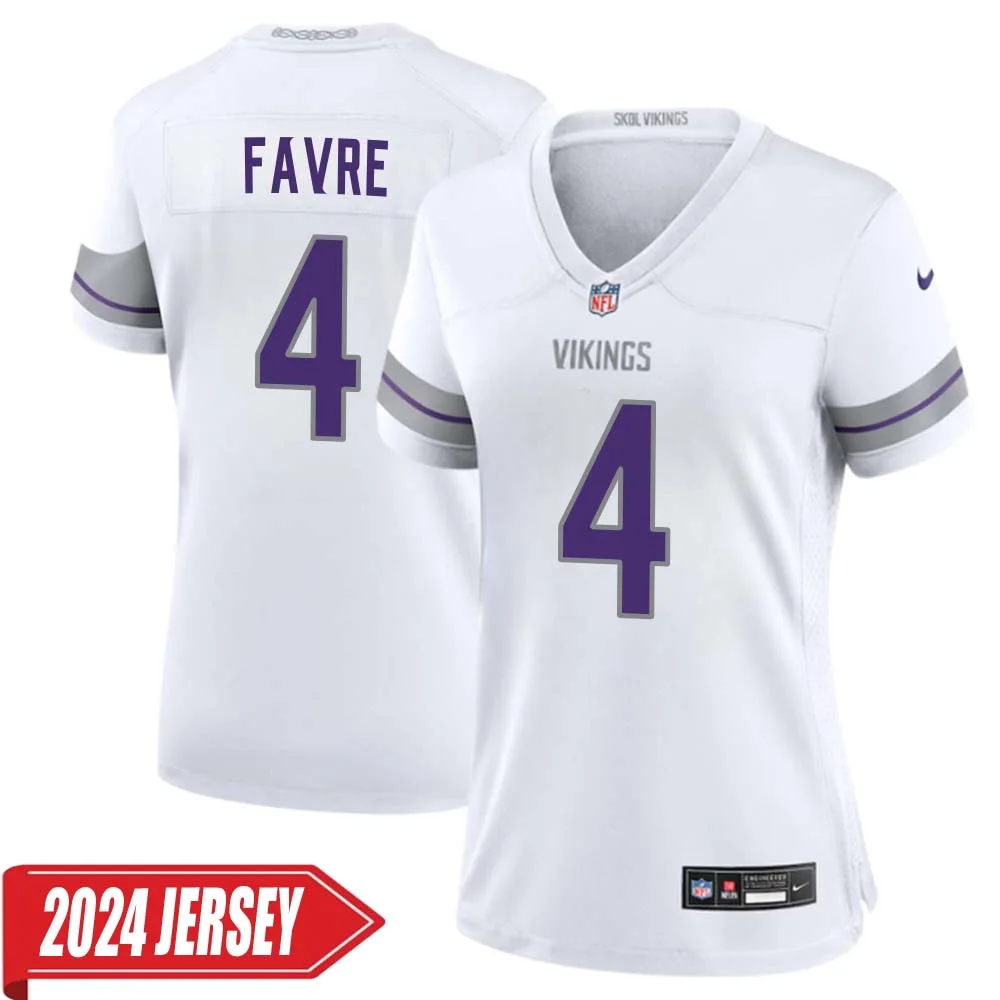 Brett Favre No 4 Woman s Minnesota Vikings White Alternate Custom Game 2024 Jersey