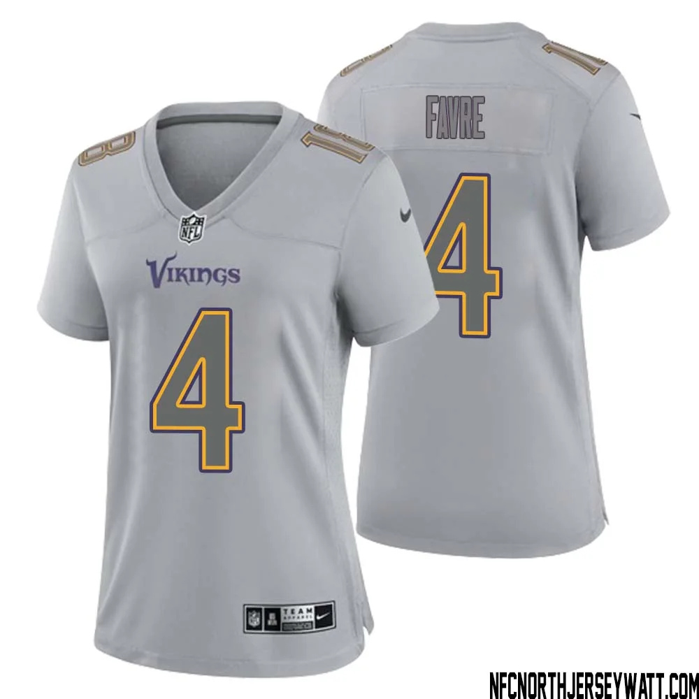 Brett Favre No 4 Women Gray Minnesota Vikings Atmosphere Fashion Game Jersey